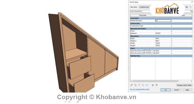 family revit,tủ revit,tủ âm cầu thang,revit,công trình revit,family