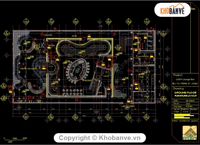 Bản vẽ thiết kế nội thất,mẫu thiết kế quán bar,thiết kế nhà hàng quán bar,Bản vẽ bố trí nội thất bar,cad nội thất quán bar