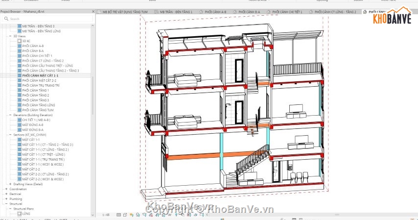 nhà phố 3 tầng,nhà phố 3 tầng revit,nhà phố 4 tầng revit,revit nhà phố 3 tầng,Bản vẽ nhà phố