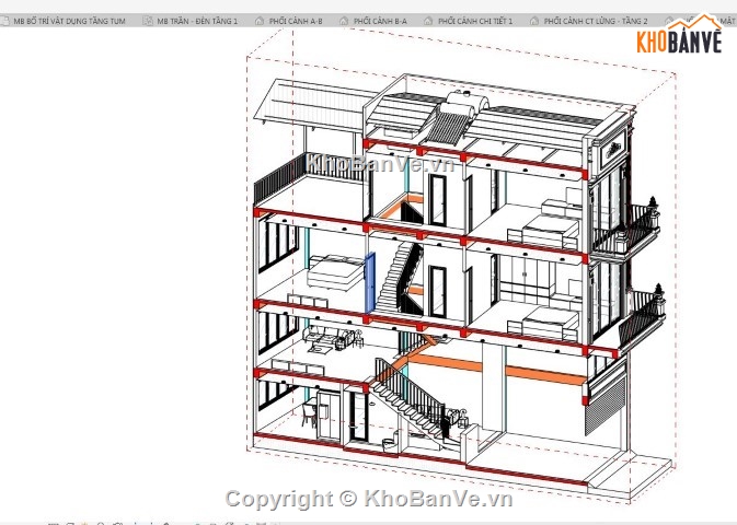 nhà phố 3 tầng,nhà phố 3 tầng revit,nhà phố 4 tầng revit,revit nhà phố 3 tầng,Bản vẽ nhà phố