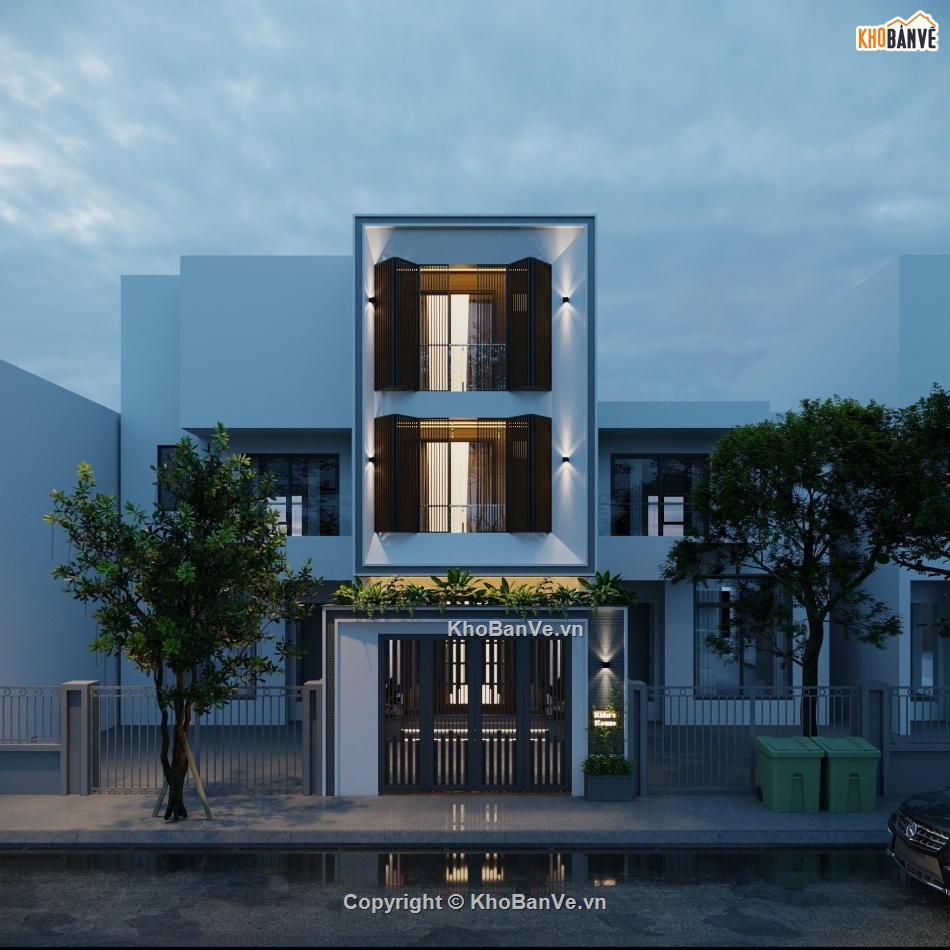 Hồ sơ thiết kế,Bản vẽ thiết kế,Nhà phố 3 tầng hiện đại,Nhà phố hiện đại,Nhà phố 3 tầng,Nhà phố 3 tầng 5x19.8m