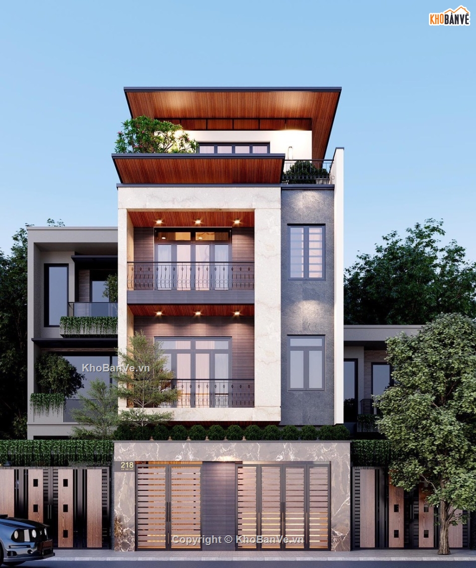 Nhà phố 4 tầng hiện đại,Nhà phố hiện đại,File cad nhà phố 4 tầng,Nhà phố 4 tầng file cad