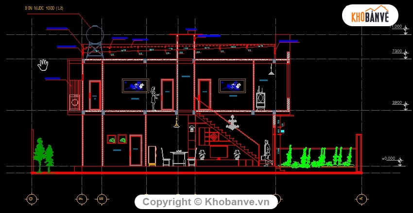 bản vẽ nhà phố 2 tầng,Nhà phố 2 tầng 5x13.5m,bản vẽ cad Nhà phố 2 tầng,cad Nhà phố 2 tầng,nhà phố 2 tầng