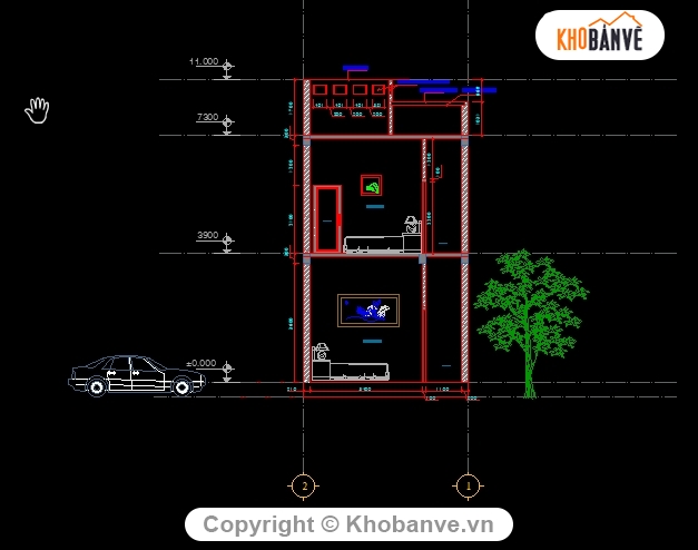 bản vẽ nhà phố 2 tầng,Nhà phố 2 tầng 5x13.5m,bản vẽ cad Nhà phố 2 tầng,cad Nhà phố 2 tầng,nhà phố 2 tầng