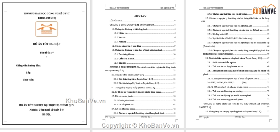 Khai thác kỹ thuật hệ thống phanh trên xe TOYOTA C,Đồ án hệ thống phanh trên xe TOYOTA CAMRY 2.5Q,bản vẽ cad hệ thống phanh trên xe TOYOTA CAMRY 2.5,hệ thống phanh trên xe TOYOTA CAMRY 2.5Q