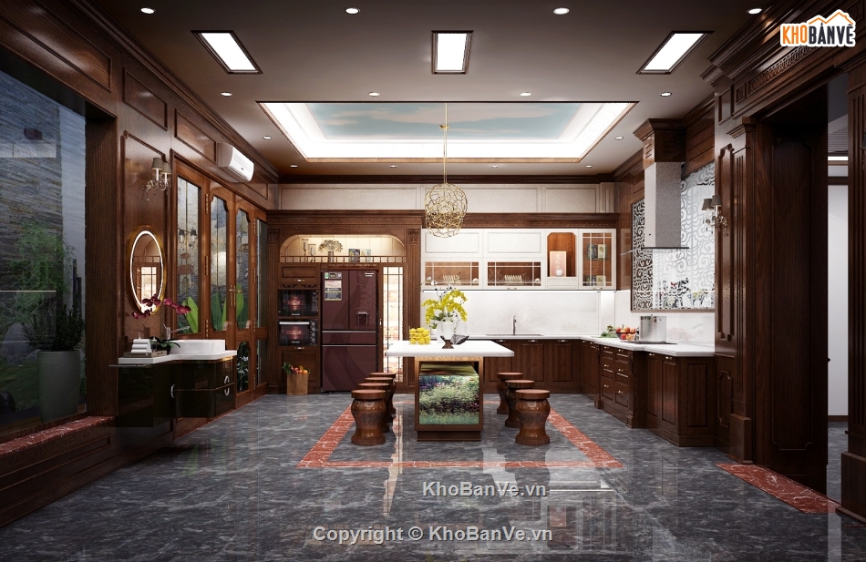 bếp tân cổ điển,bếp file 3dmax,thiết kế phòng bếp đẹp