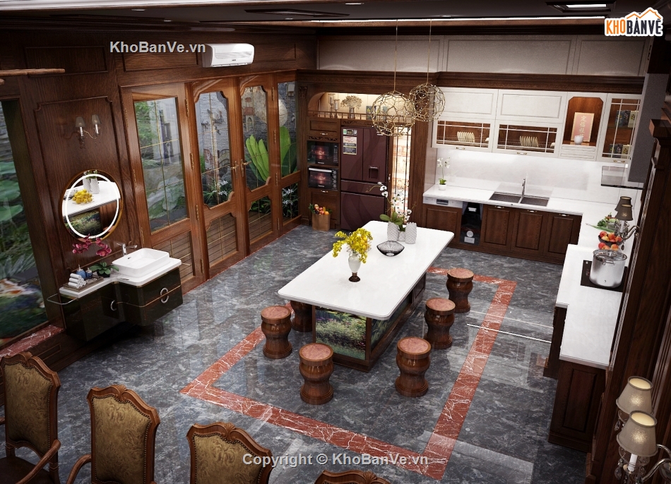 bếp tân cổ điển,bếp file 3dmax,thiết kế phòng bếp đẹp