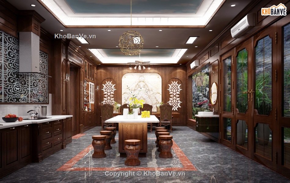 bếp tân cổ điển,bếp file 3dmax,thiết kế phòng bếp đẹp