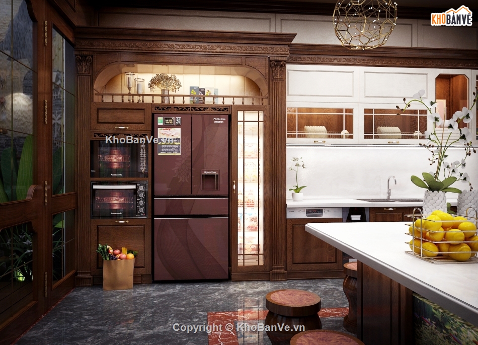 bếp tân cổ điển,bếp file 3dmax,thiết kế phòng bếp đẹp