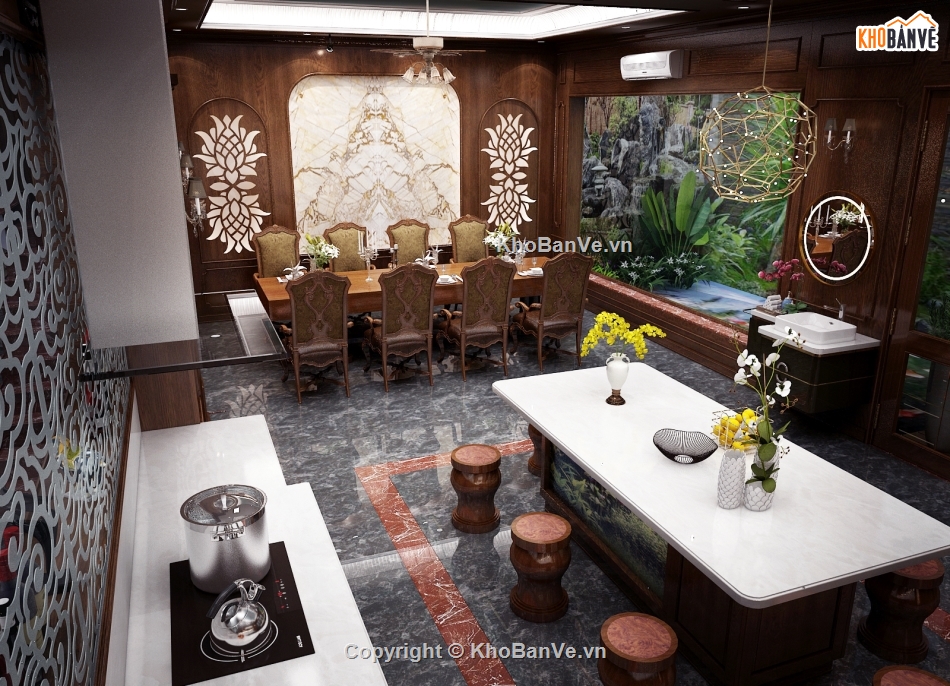 bếp tân cổ điển,bếp file 3dmax,thiết kế phòng bếp đẹp