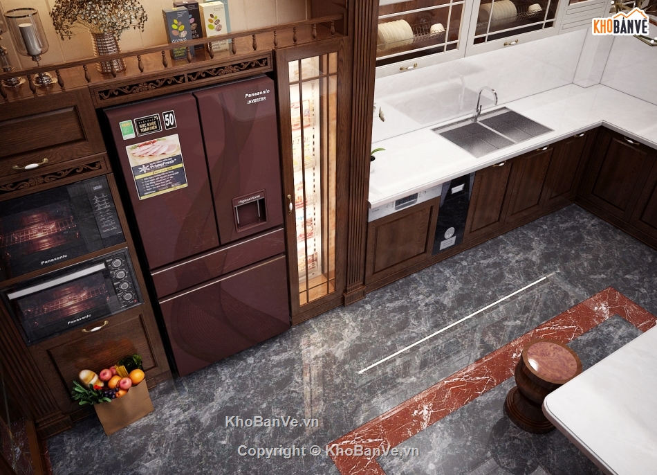 bếp tân cổ điển,bếp file 3dmax,thiết kế phòng bếp đẹp