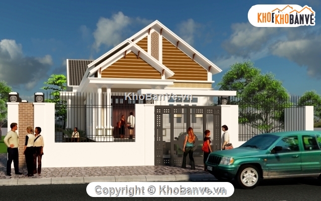 biệt thự 1 tầng,kiến trúc 1  tầng sketchup,biệt thự vườn,biệt thự 1 tầng 8x19m,biệt thự cấp 4,nhà cấp 4 mái thái
