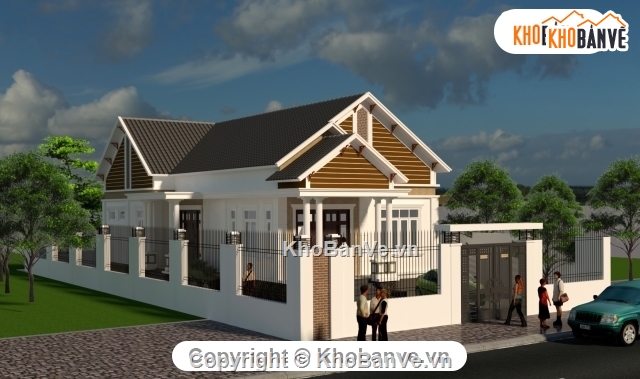 biệt thự 1 tầng,kiến trúc 1  tầng sketchup,biệt thự vườn,biệt thự 1 tầng 8x19m,biệt thự cấp 4,nhà cấp 4 mái thái