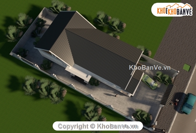 biệt thự 1 tầng,kiến trúc 1  tầng sketchup,biệt thự vườn,biệt thự 1 tầng 8x19m,biệt thự cấp 4,nhà cấp 4 mái thái