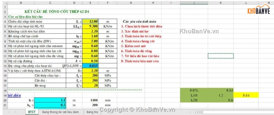 Đồ án BTCT,đồ án BTCT 1,Dầm T L=13m No3