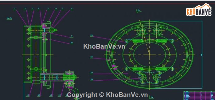 cơ cấu phanh xe tải,cơ cấu phanh xe,file cad cơ cấu phanh xe