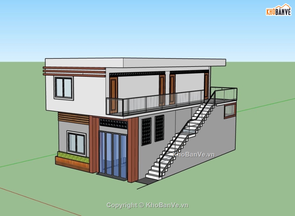 nhà 2 tầng đơn giản,file 3d sketchup nhà 2 tầng,phối cảnh nhà 2 tầng