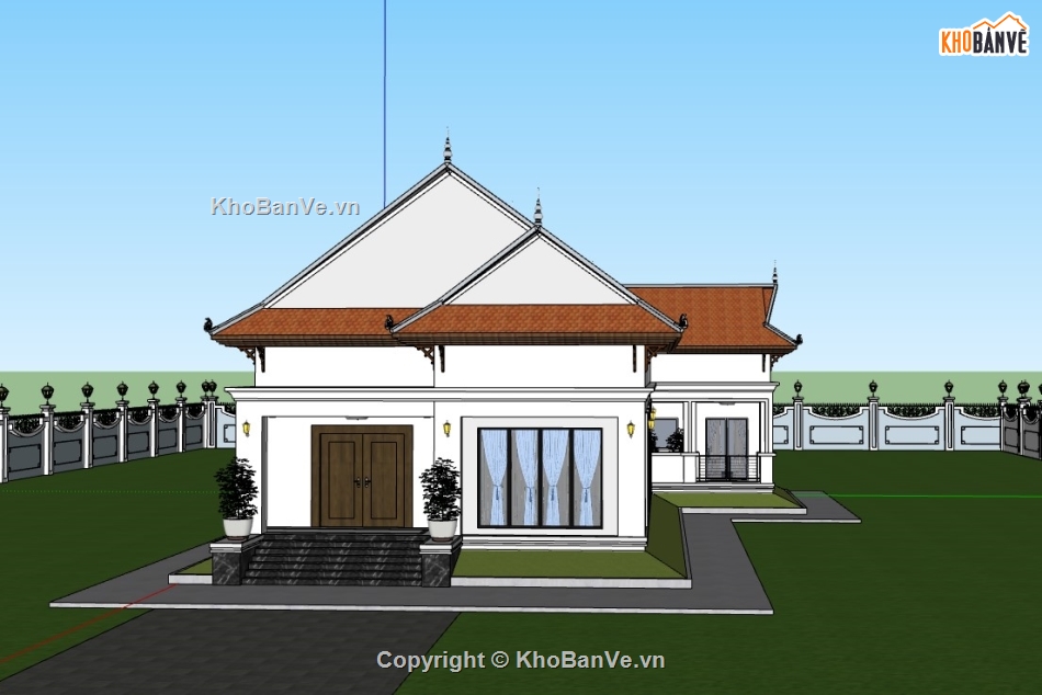 su biệt thự,sketchup biệt thự,su biệt thự 1 tầng,sketchup biệt thự 1 tầng