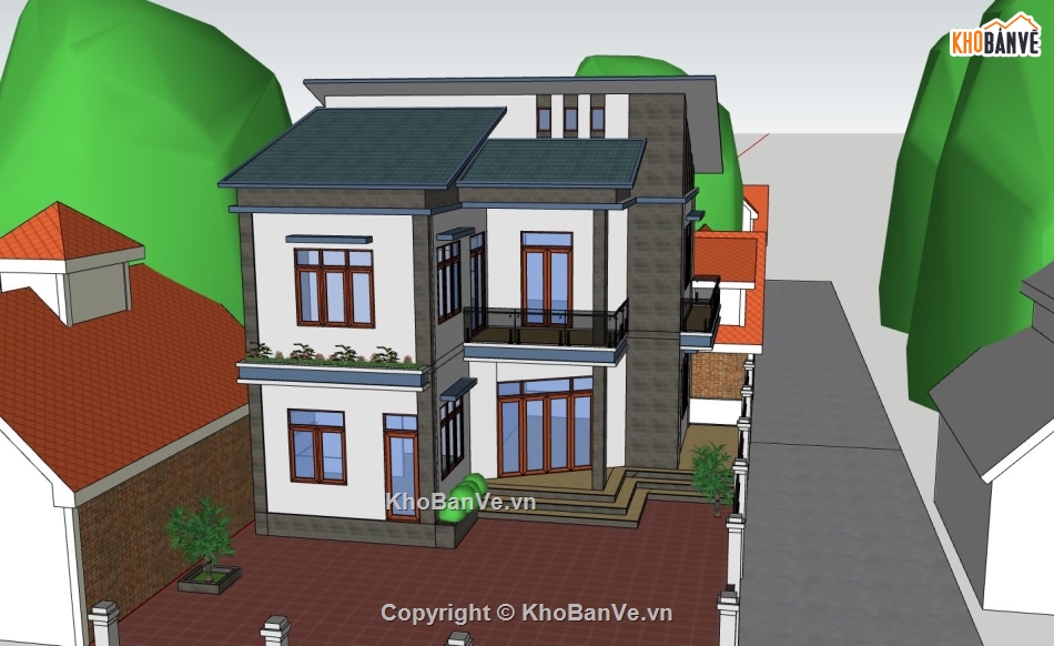 biệt thự 2 tầng,sketchup biệt thự 1 tầng,biệt thự sketchup,model su biệt thự 2 tầng