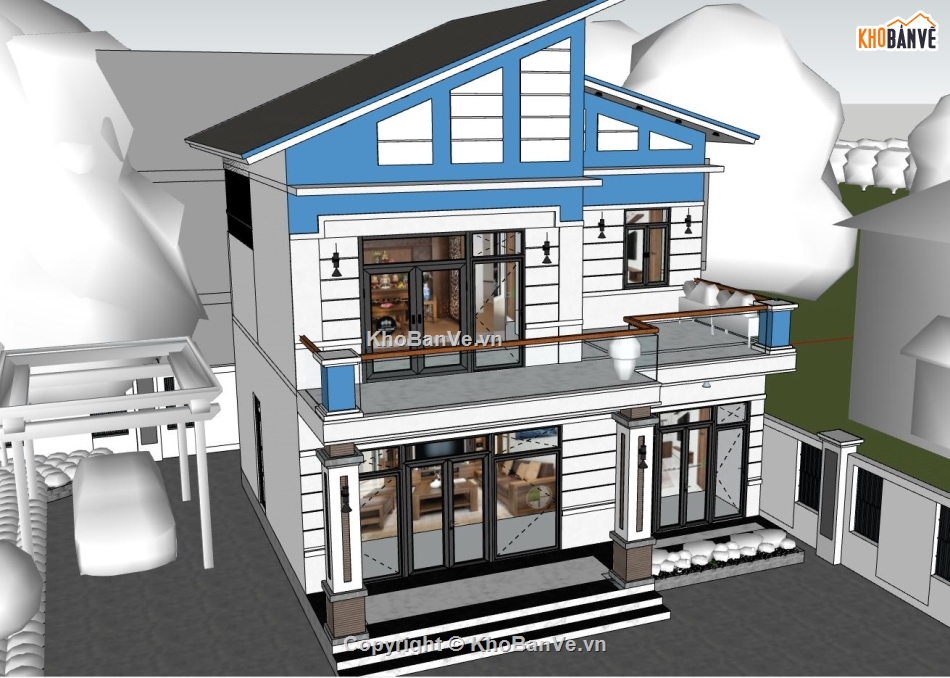 nhà phố 2 tầng,sketchup nhà phố 2 tầng,mẫu nhà phố 2 tầng