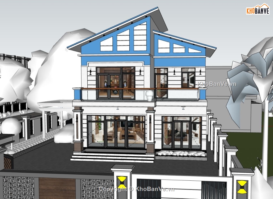 nhà phố 2 tầng,sketchup nhà phố 2 tầng,mẫu nhà phố 2 tầng