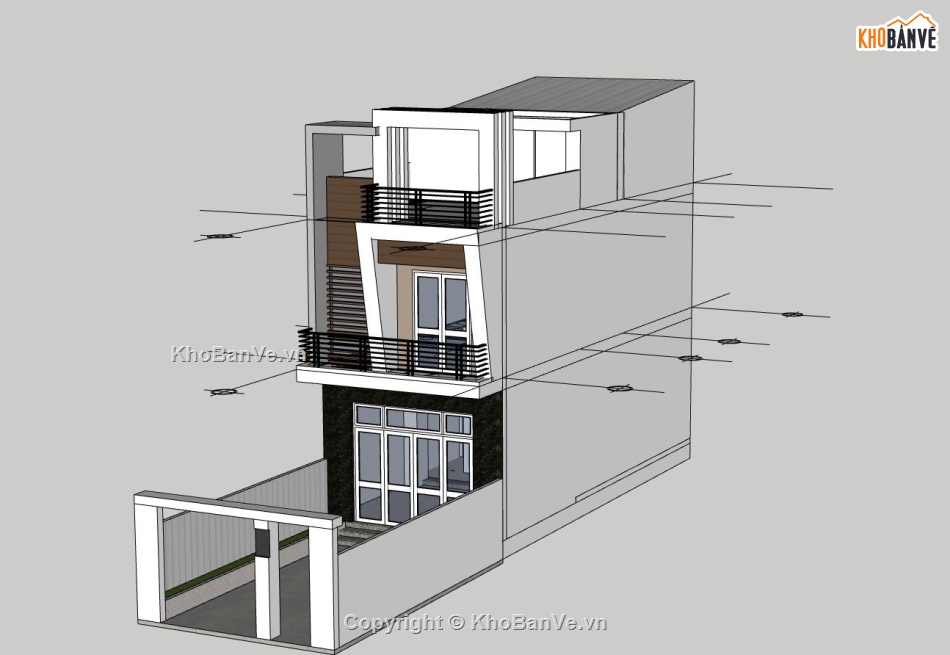 nhà phố 3 tầng,file sketchup nhà phố 3 tầng,thiết kế nhà phố 3 tầng,phối cảnh nhà phố 3 tầng