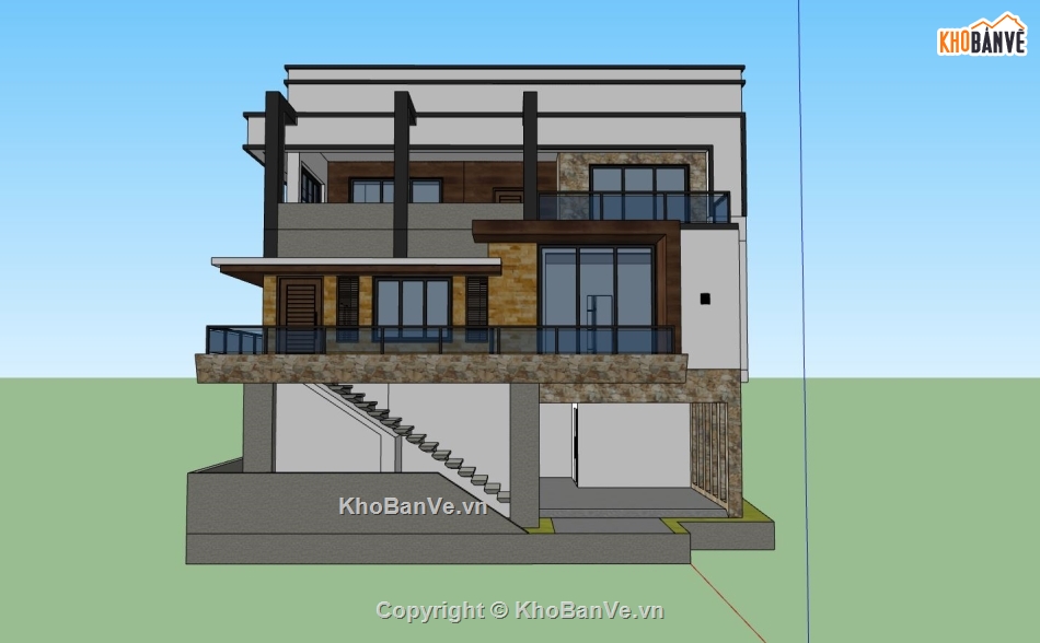 biệt thự 2 tầng,biệt thự sketchup,biệt thự hiện đại