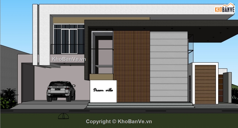 Mẫu villa su,sketchup biệt thự 1 tầng,model biệt thự 1 tầng,phối cảnh biệt thự 1 tầng