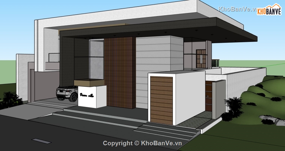 Mẫu villa su,sketchup biệt thự 1 tầng,model biệt thự 1 tầng,phối cảnh biệt thự 1 tầng