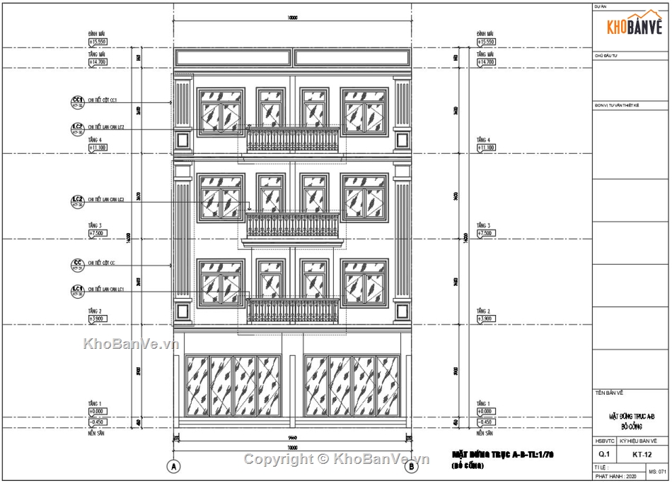 file cad kiến trúc nhà phố 4 tầng,Nhà 4 tầng tân cổ điển file autocad,Nhà phố tân cổ điển 10x14m