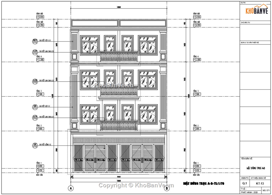 file cad kiến trúc nhà phố 4 tầng,Nhà 4 tầng tân cổ điển file autocad,Nhà phố tân cổ điển 10x14m