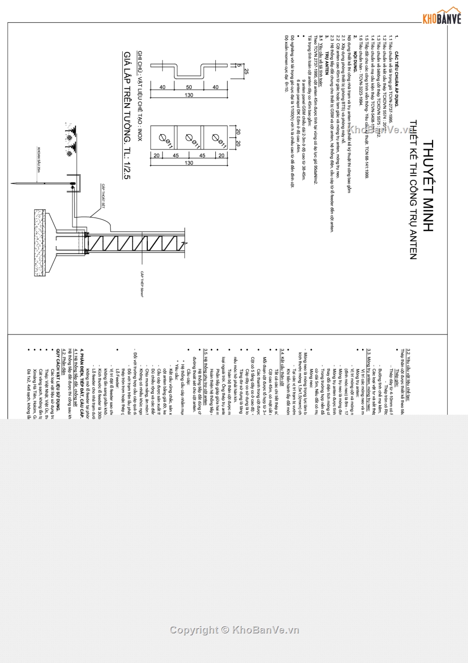 Bản vẽ thiết kế thi công nhà trạm bts và cột anten,nhà trạm bts,cột anten 45m,trạm phát sóng,trạm bts