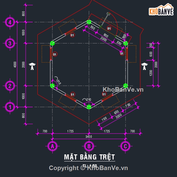 nhà bảo vệ,bản vẽ autocad nhà bảo vệ,bản vẽ nhà bảo vệ lục giác