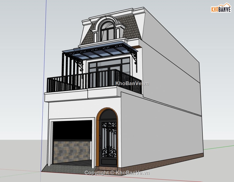thiết kế nhà phố 2 tầng file su,bản vẽ sketchup nhà phố 2 tầng,nhà phố 2 tầng 1 tum dựng 3d su,phối cảnh sketchup nhà phố
