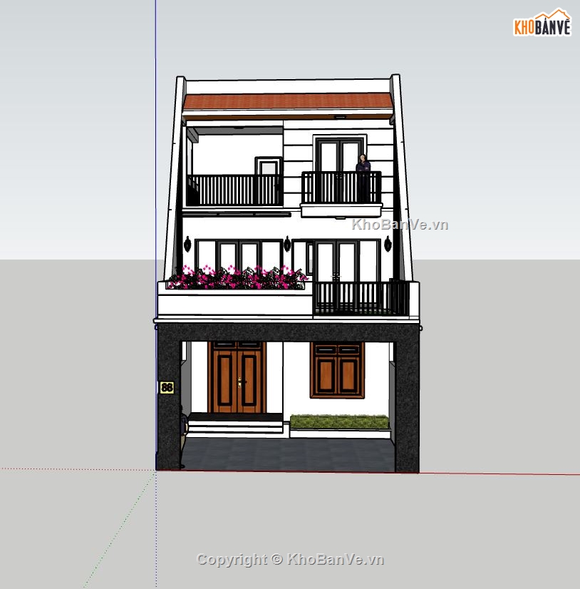 nhà phố 2 tầng dựng model su,model su dựng nhà phố  2 tầng,phối cảnh nhà phố 2 tầng file su,file su dựng nhà phố 2 tầng