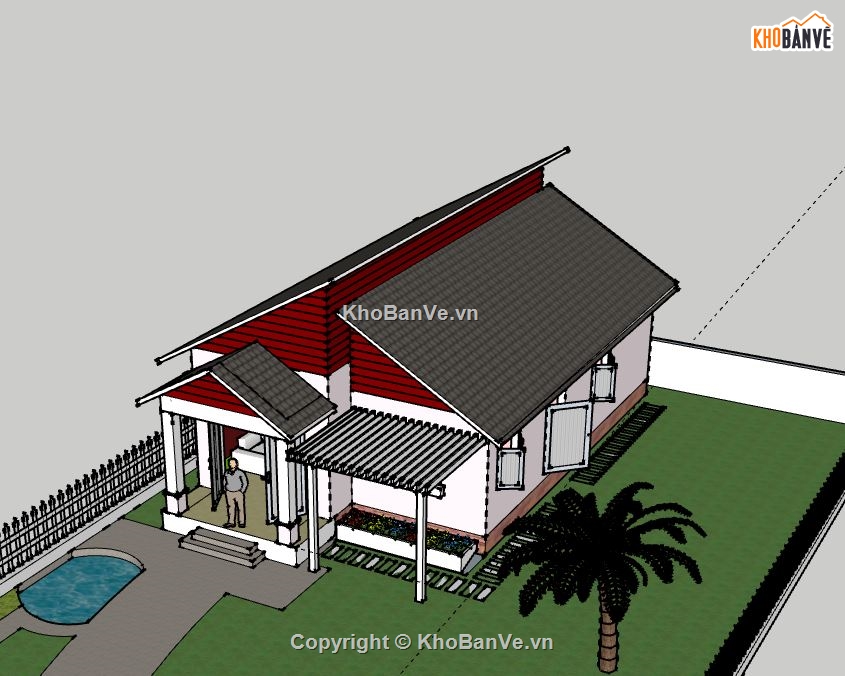 Biệt thự 1 tầng,Model su biệt thự 1 tầng,biệt thự 1 tầng sketchup