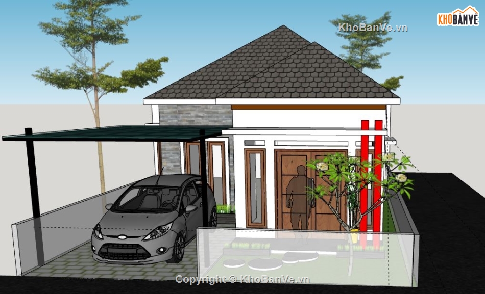 Biệt thự 1 tầng,model su biệt thự 1 tầng,biệt thự 1 tầng file su,sketchup biệt thự 1 tầng