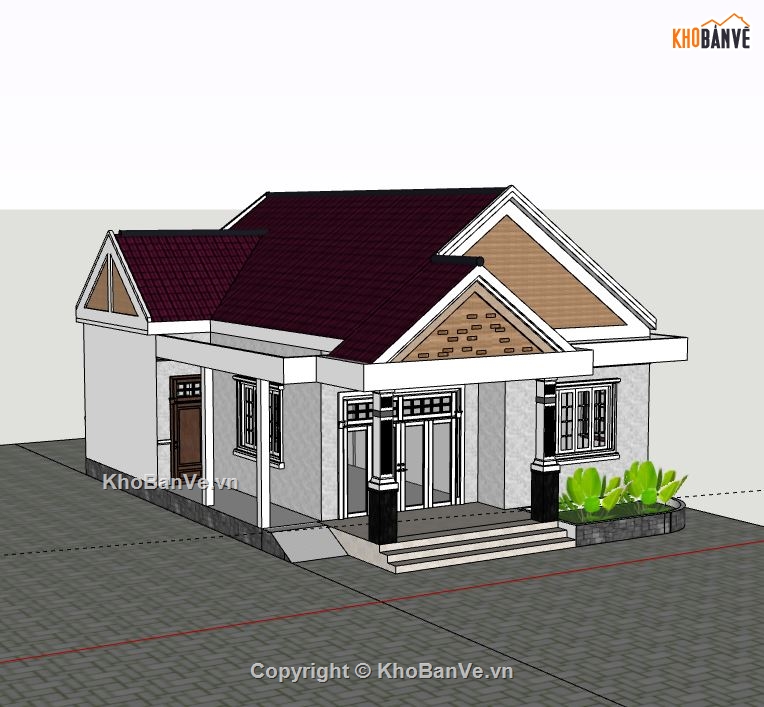 Biệt thự 1 tầng,file su biệt thự 1 tầng,sketchup biệt thự 1 tầng