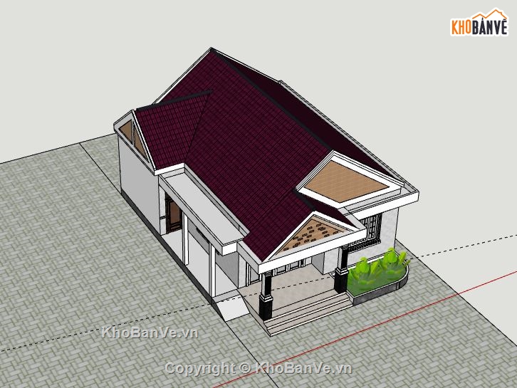 Biệt thự 1 tầng,file su biệt thự 1 tầng,sketchup biệt thự 1 tầng