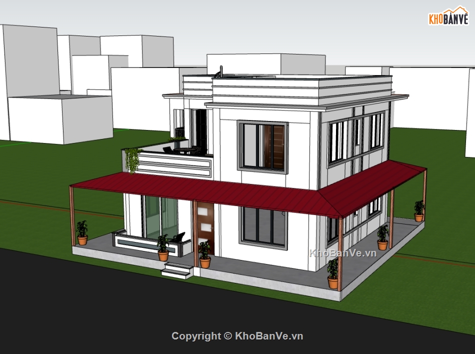 biệt thự 2 tầng,su biệt thự,sketchup biệt thự