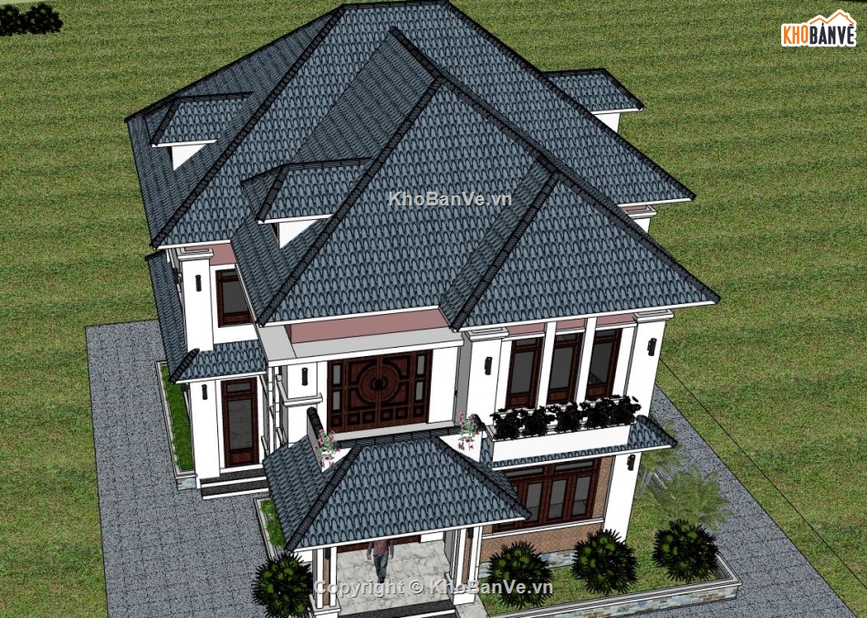 biệt thự 2 tầng,phối cảnh biệt thự,mẫu biệt thự hiện đại,sketchup biệt thự