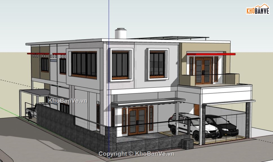 Biệt thự 2 tầng,model su biệt thự 2 tầng,biệt thự 2 tầng file su,sketchup biệt thự 2 tầng,nhà biệt thự 2 tầng file su