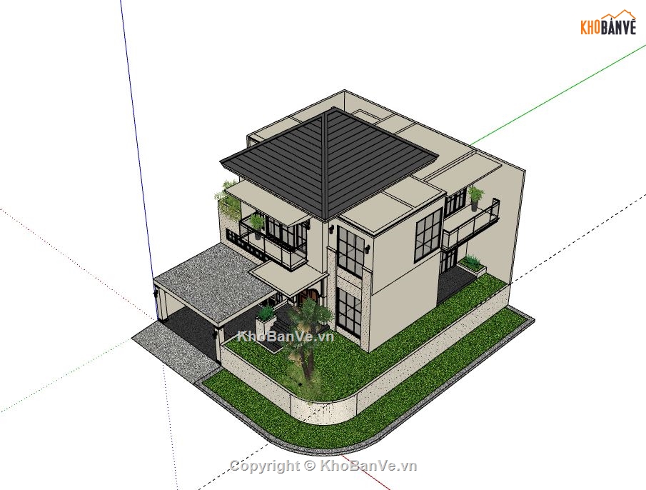 Biệt thự 2 tầng,model su biệt thự 2 tầng,file sketchup biệt thự 2 tầng