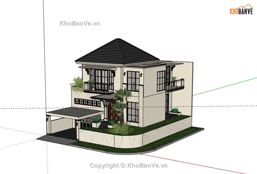 Biệt thự 3 tầng,biệt thự 3 tầng file su,sketchup biệt thự 3 tầng