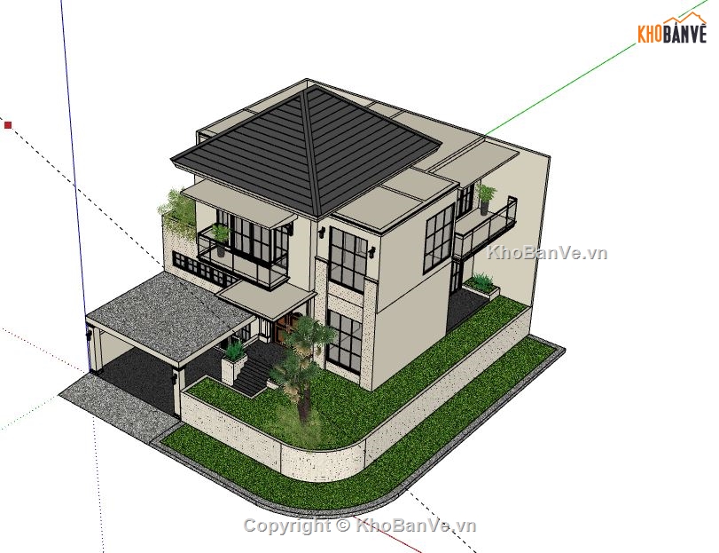 Biệt thự 3 tầng,biệt thự 3 tầng file su,sketchup biệt thự 3 tầng