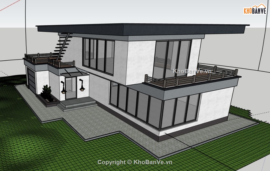 Biệt thự 2 tầng,model su biệt thự 2 tầng,biệt thự 2 tầng file sketchup,file sketchup biệt thự 2 tầng