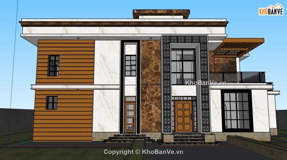 biệt thự 2 tầng,file sketchup biệt thự 2 tầng,biệt thự hiện đại