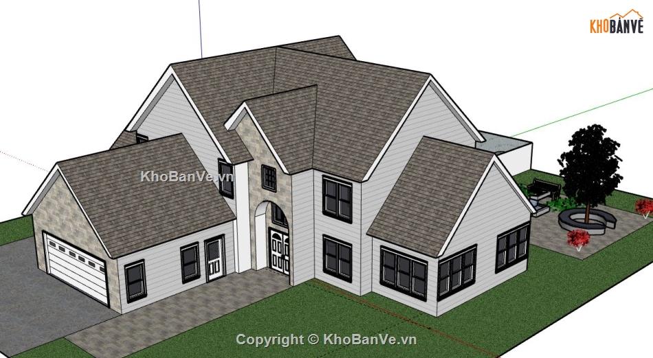 Biệt thự 2 tầng,model su biệt thự 2 tầng,biệt thự 2 tầng file su,sketchup biệt thự 2 tầng