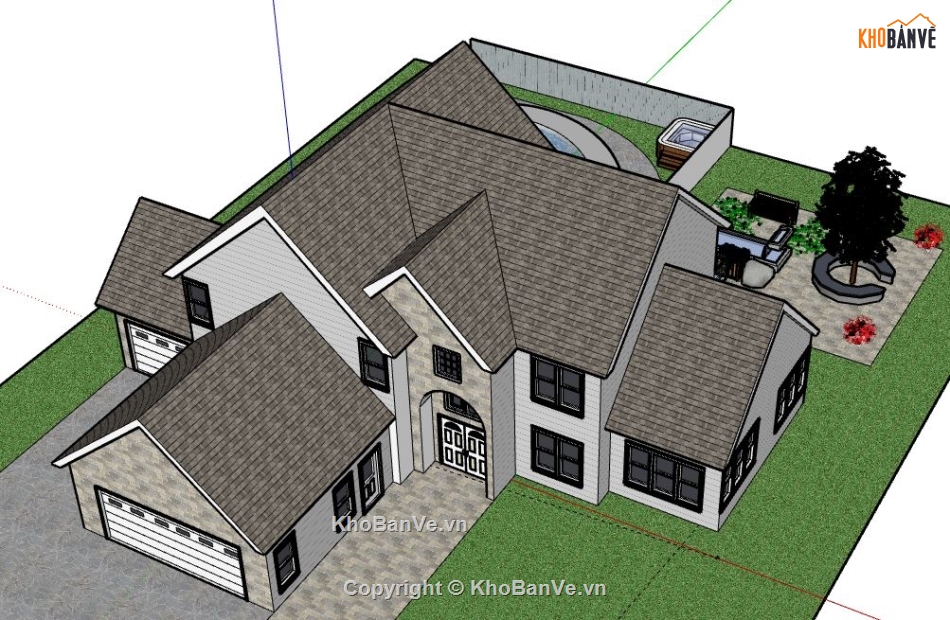 Biệt thự 2 tầng,model su biệt thự 2 tầng,biệt thự 2 tầng file su,sketchup biệt thự 2 tầng