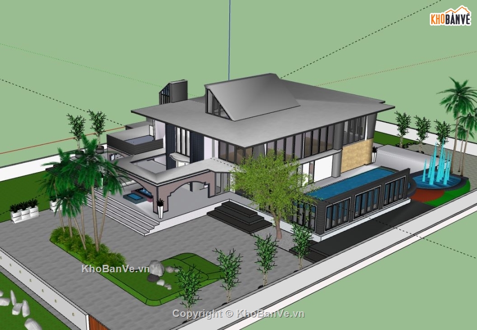 Biệt thự 2 tầng,model su biệt thự 2 tầng,sketchup biệt thự 2 tầng